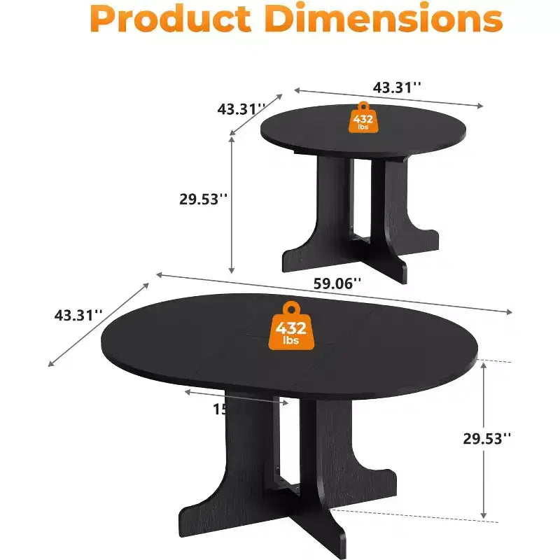 Tavolo da pranzo allungabile 109-150 cm per 4-6 persone, con prolunga rimovibile, base a X e binario in metallo, Nero