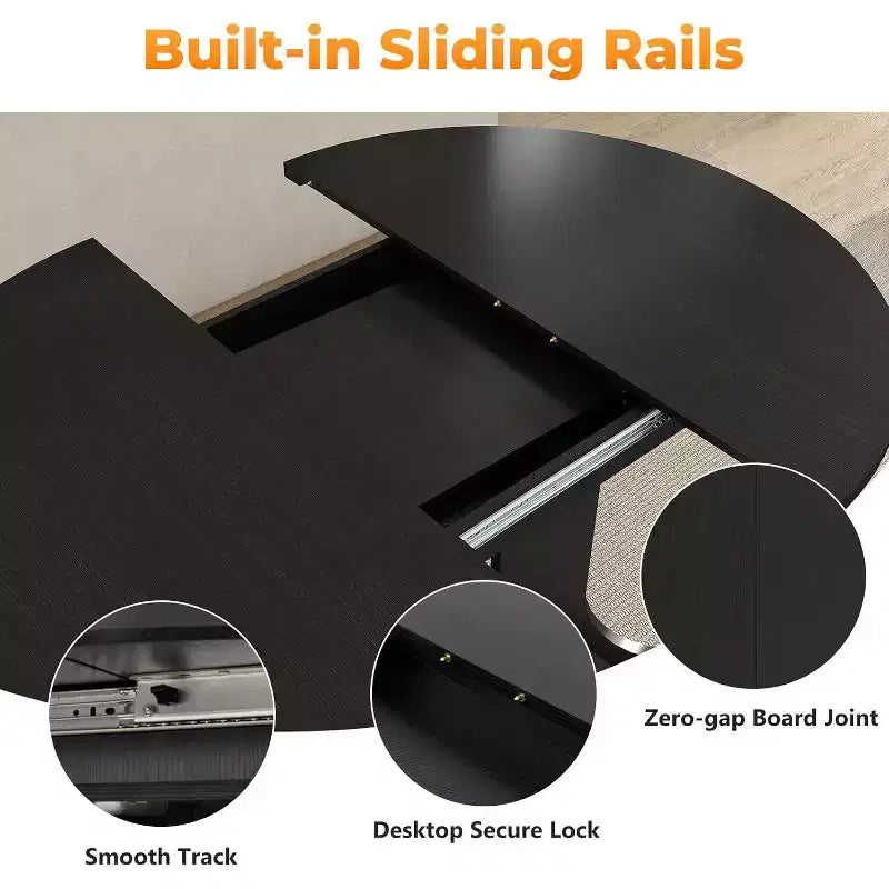 Tavolo da pranzo allungabile 109-150 cm per 4-6 persone, con prolunga rimovibile, base a X e binario in metallo, Nero