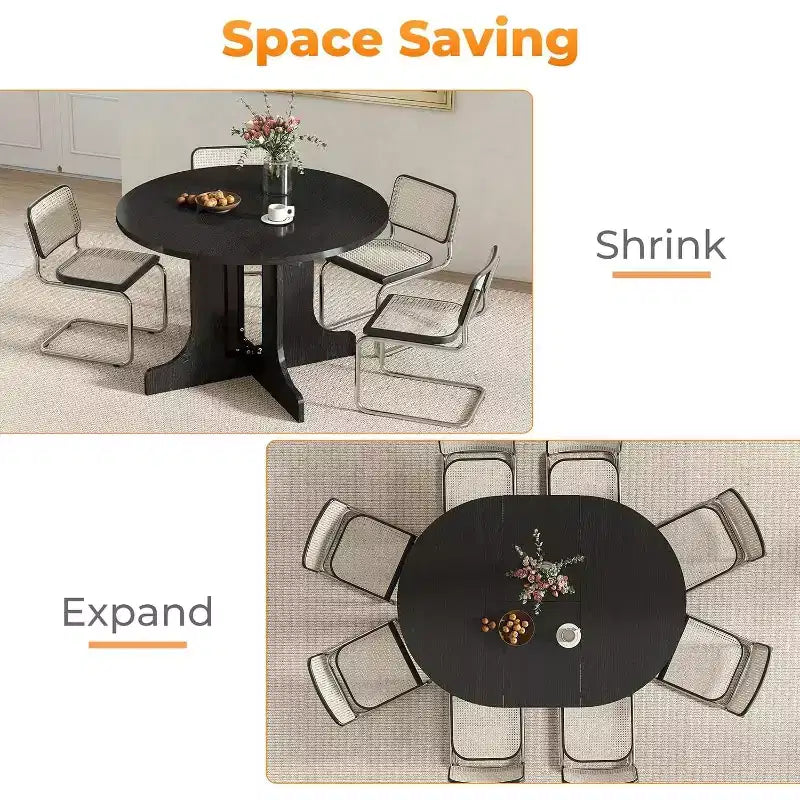 Tavolo da pranzo allungabile 109-150 cm per 4-6 persone, con prolunga rimovibile, base a X e binario in metallo, Nero