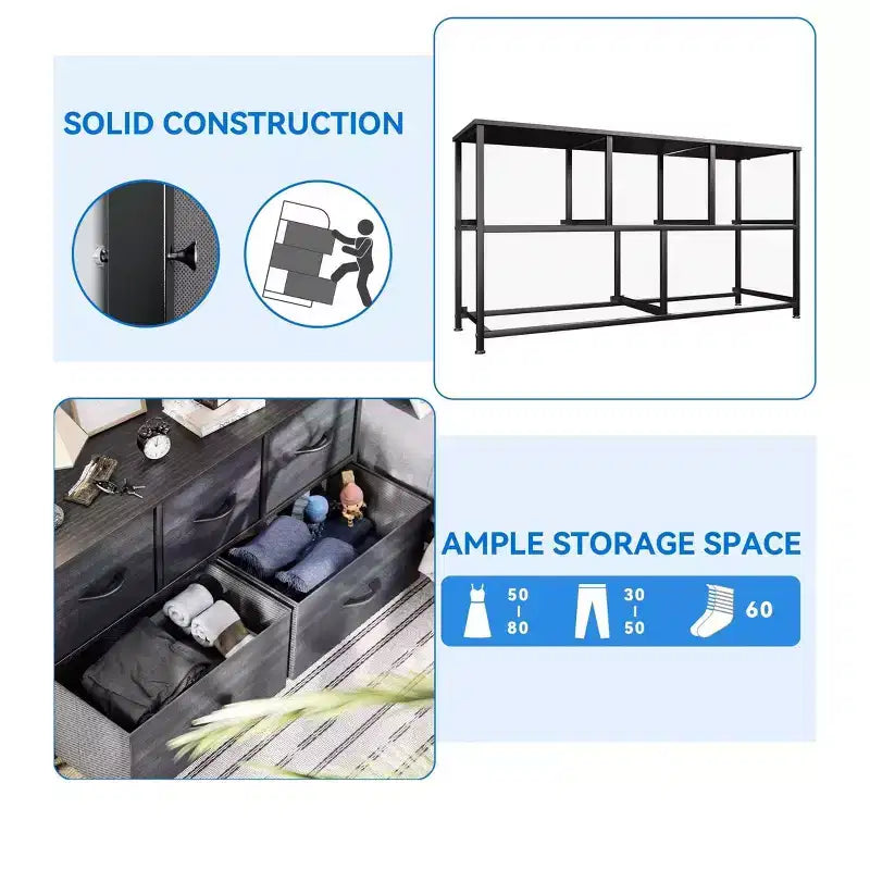 Comò per camera da letto con 5 cassetti, cassettiera, organizer in tessuto per armadio e soggiorno