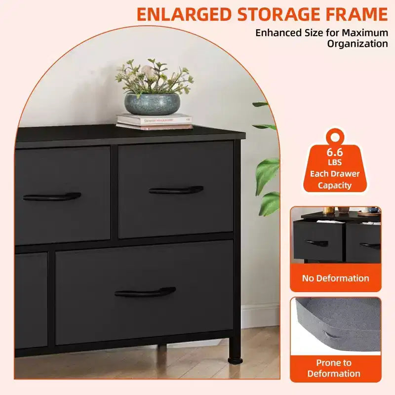 Comò per camera da letto con 5 cassetti, cassettiera, organizer in tessuto per armadio e soggiorno