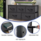 Comò per camera da letto con 5 cassetti, cassettiera, organizer in tessuto per armadio e soggiorno