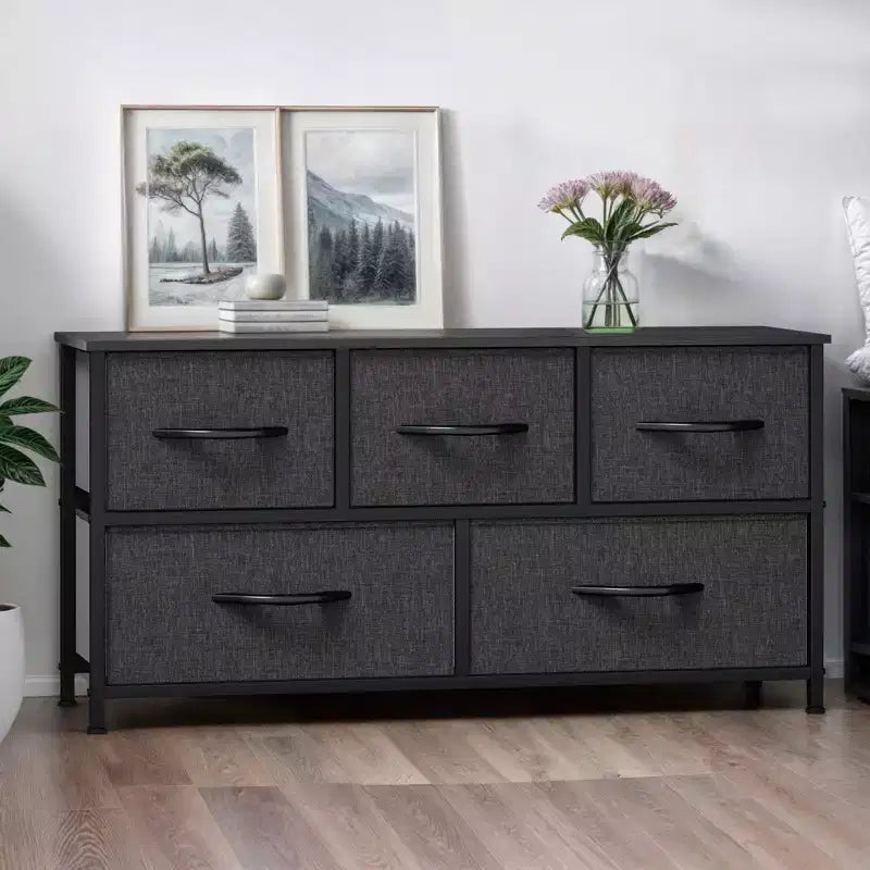 Comò per camera da letto con 5 cassetti, cassettiera, organizer in tessuto per armadio e soggiorno