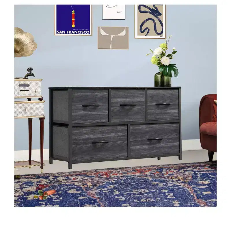 Comò per camera da letto con 5 cassetti, cassettiera, organizer in tessuto per armadio e soggiorno