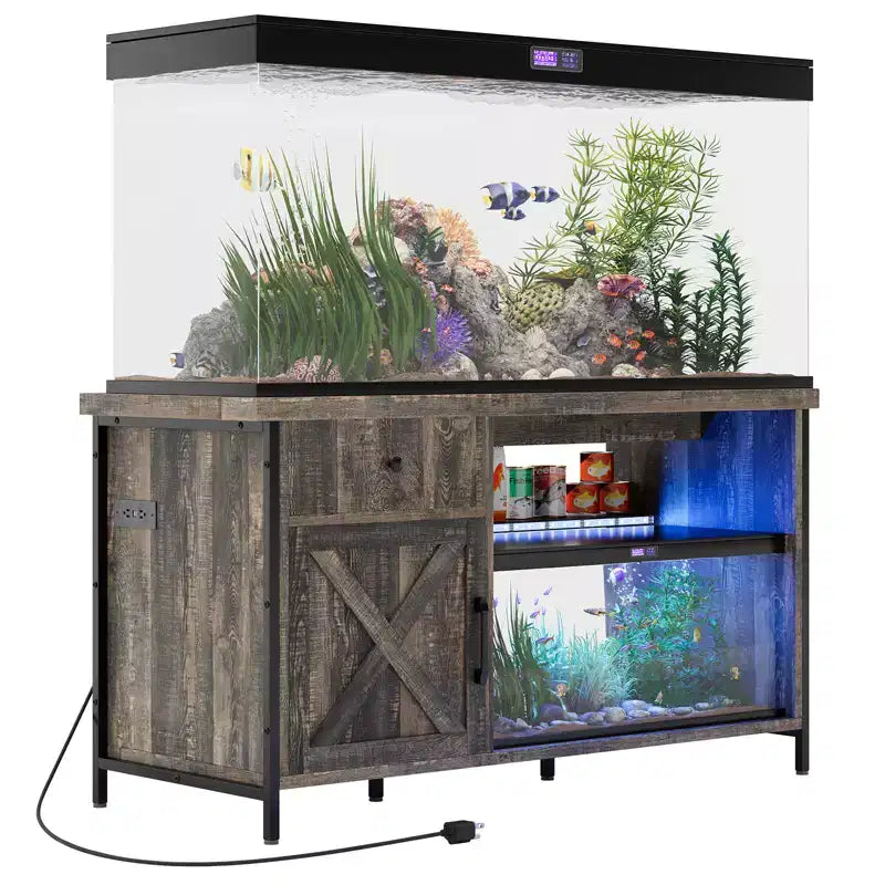 55-75 Gallon Fish Tank Stand, Heavy Duty Aquarium Stand with Storage Cabinet, TV Consoles Table for 80/75/70 Inch TVs, Large Turtle Tank Stand