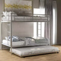 Bellemave Twin Over Twin Metal Bunk Bed with Trundle, Ladder & Guardrail for Kids, Teens & Adults, No Box Spring, Silver