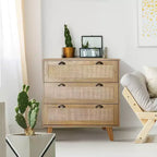 Captiva Designs Boho Rattan Nightstand Dresser Cabinet with Natural Rattan Drawer for Entryway, Living Room, Closet