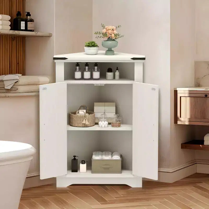 Mobiletto angolare da bagno in stile rustico con anta scorrevole a granaio, ripiano regolabile, contenitore per bagno/cucina/soggiorno (confezione da 1)