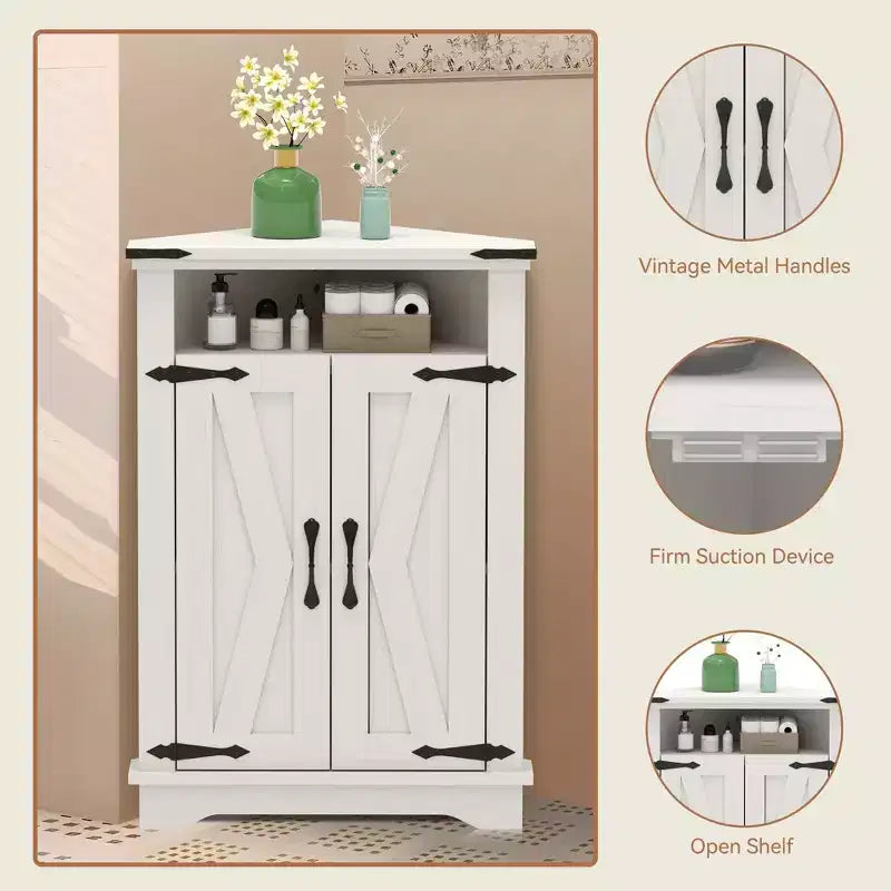 Mobiletto angolare da bagno in stile rustico con anta scorrevole a granaio, ripiano regolabile, contenitore per bagno/cucina/soggiorno (confezione da 1)