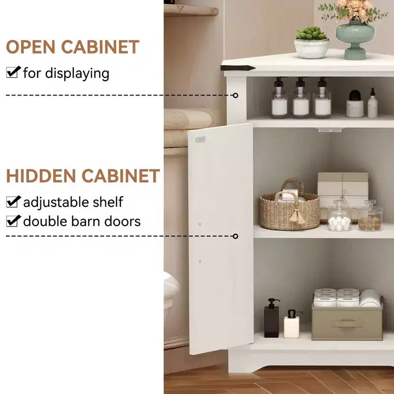 Mobiletto angolare da bagno in stile rustico con anta scorrevole a granaio, ripiano regolabile, contenitore per bagno/cucina/soggiorno (confezione da 1)