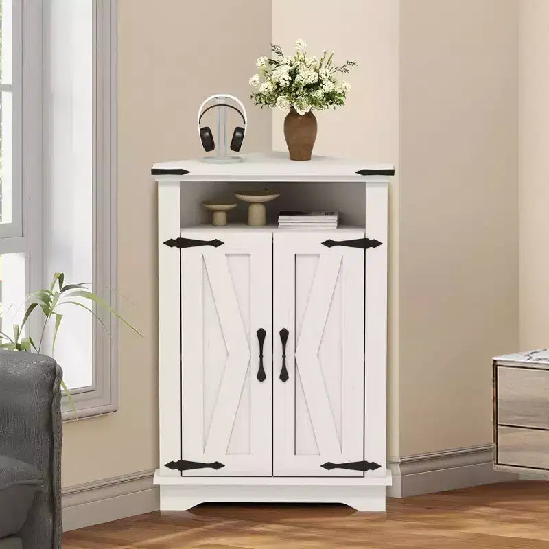 Mobiletto angolare da bagno in stile rustico con anta scorrevole a granaio, ripiano regolabile, contenitore per bagno/cucina/soggiorno (confezione da 1)