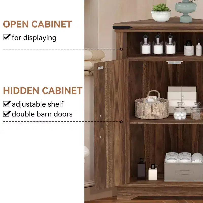 Mobiletto angolare da bagno in stile rustico con anta scorrevole a granaio, ripiano regolabile, contenitore per bagno/cucina/soggiorno (confezione da 1)