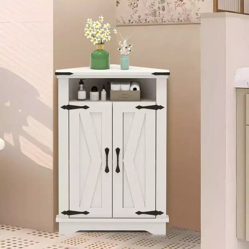 Mobiletto angolare da bagno in stile rustico con anta scorrevole a granaio, ripiano regolabile, contenitore per bagno/cucina/soggiorno (confezione da 1)