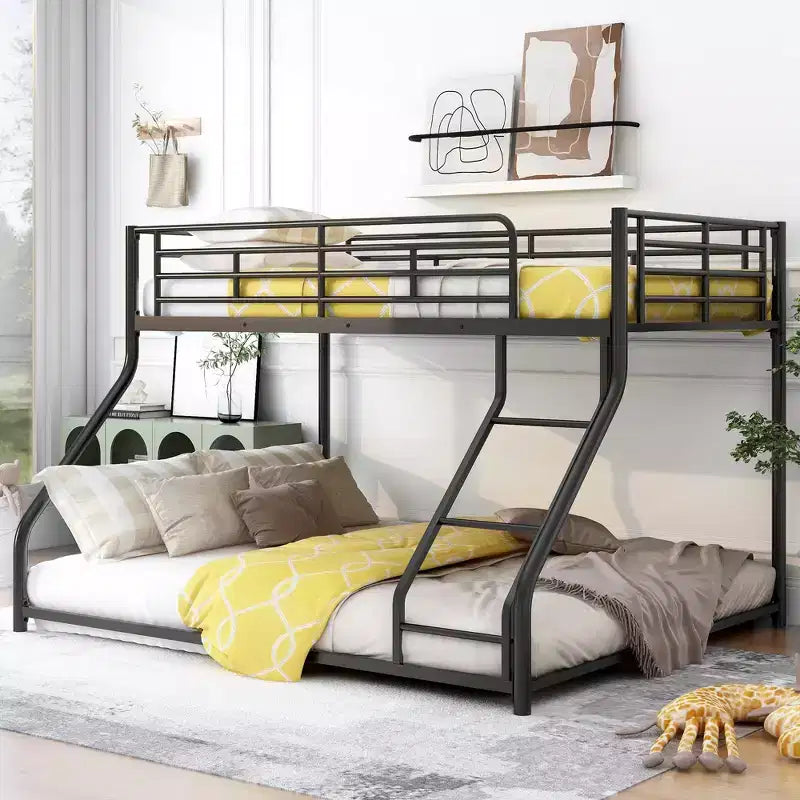 Letto a castello a terra, struttura per letto a castello in metallo resistente per adulti, nero