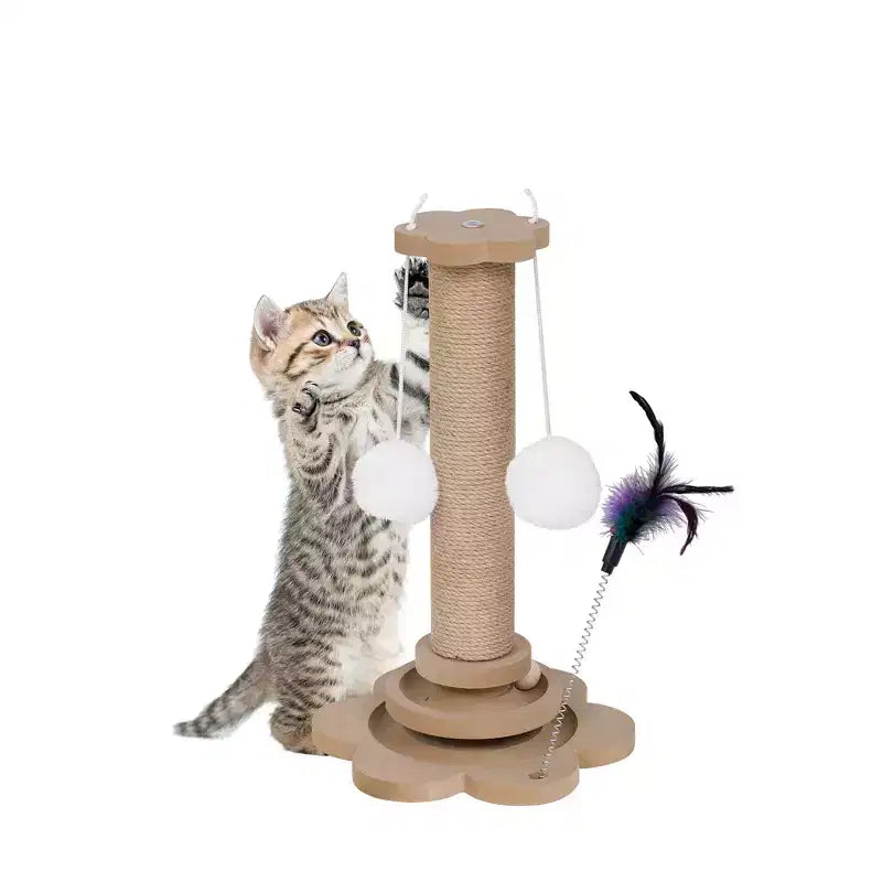 Scrivania da gioco pieghevole adatta agli animali domestici con ripiano, pannello forato, cuccia per gatti e tiragraffi inclusi, noce