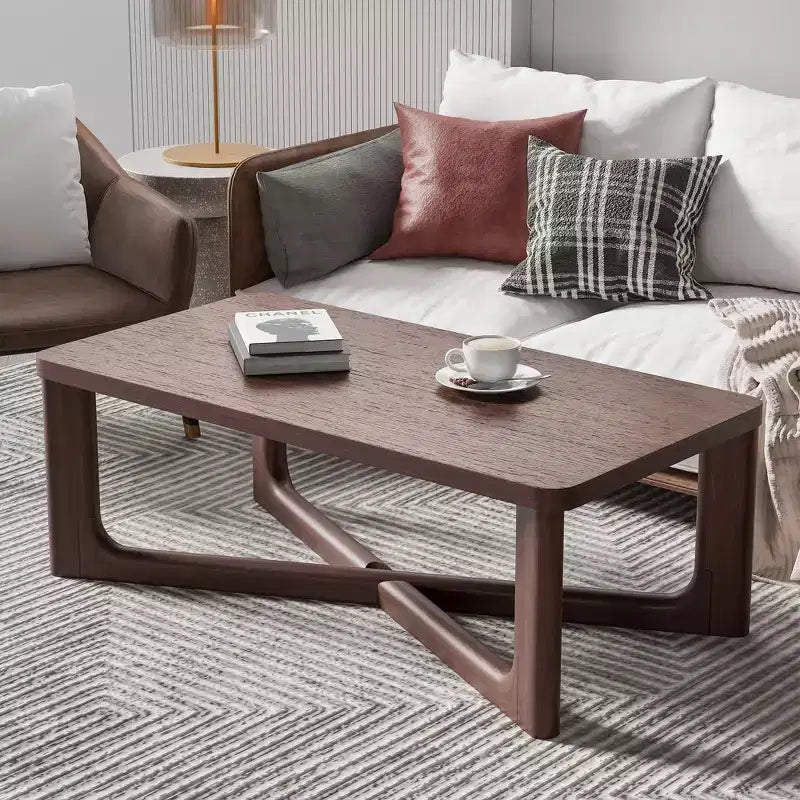 Tavolino da caffè in legno massello stile rustico moderno da 50" con gambe incrociate, tavolino centrale per soggiorno, noce