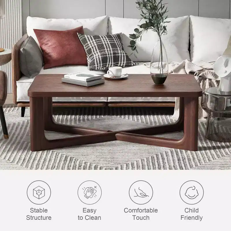 Tavolino da caffè in legno massello stile rustico moderno da 50" con gambe incrociate, tavolino centrale per soggiorno, noce