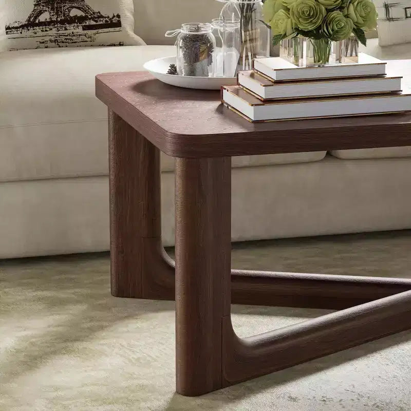 Tavolino da caffè in legno massello stile rustico moderno da 50" con gambe incrociate, tavolino centrale per soggiorno, noce
