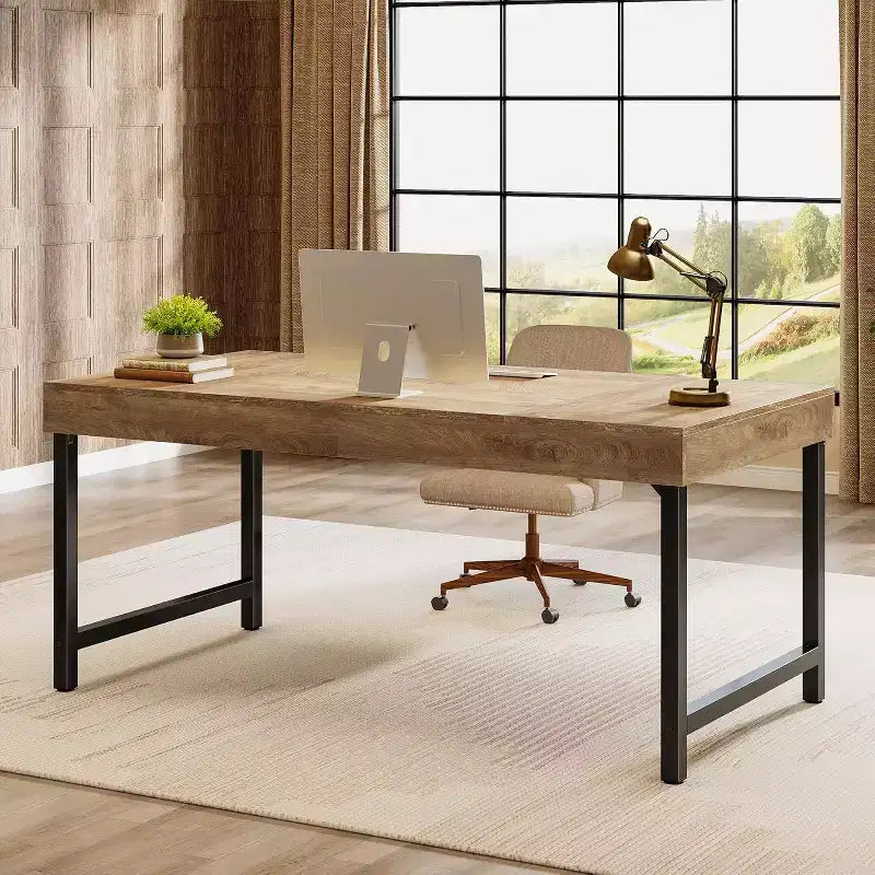 Scrivania direzionale da 55" per ufficio, scrivania per computer portatile con gambe in metallo, workstation con tavolo da scrittura