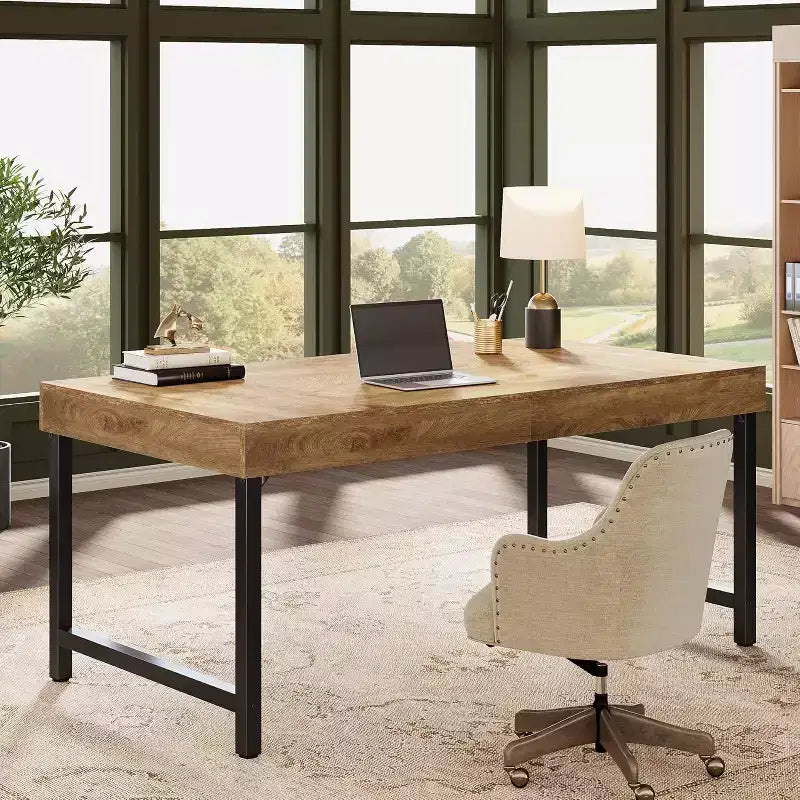 Scrivania direzionale da 55" per ufficio, scrivania per computer portatile con gambe in metallo, workstation con tavolo da scrittura