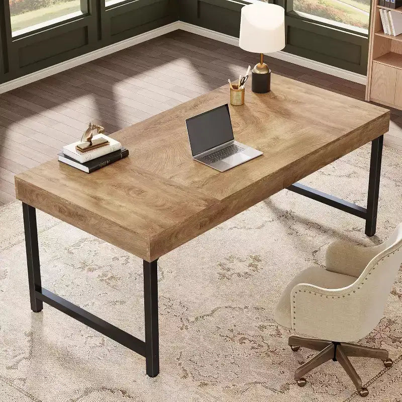 Scrivania direzionale da 55" per ufficio, scrivania per computer portatile con gambe in metallo, workstation con tavolo da scrittura