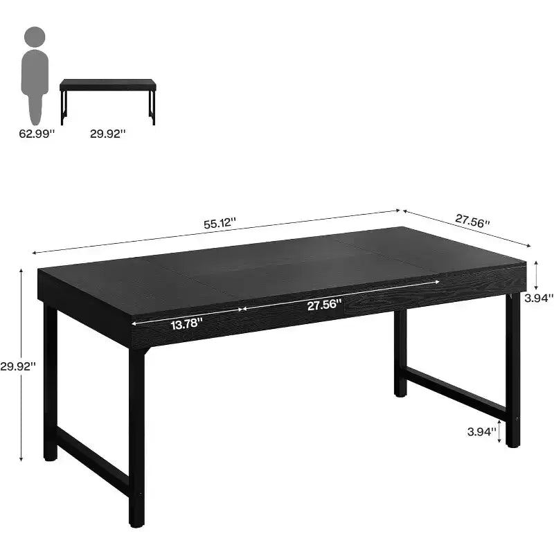Scrivania direzionale da 55" per ufficio, scrivania per computer portatile con gambe in metallo, workstation con tavolo da scrittura