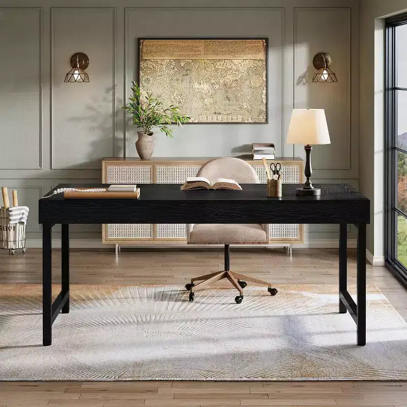 Scrivania direzionale da 55" per ufficio, scrivania per computer portatile con gambe in metallo, workstation con tavolo da scrittura