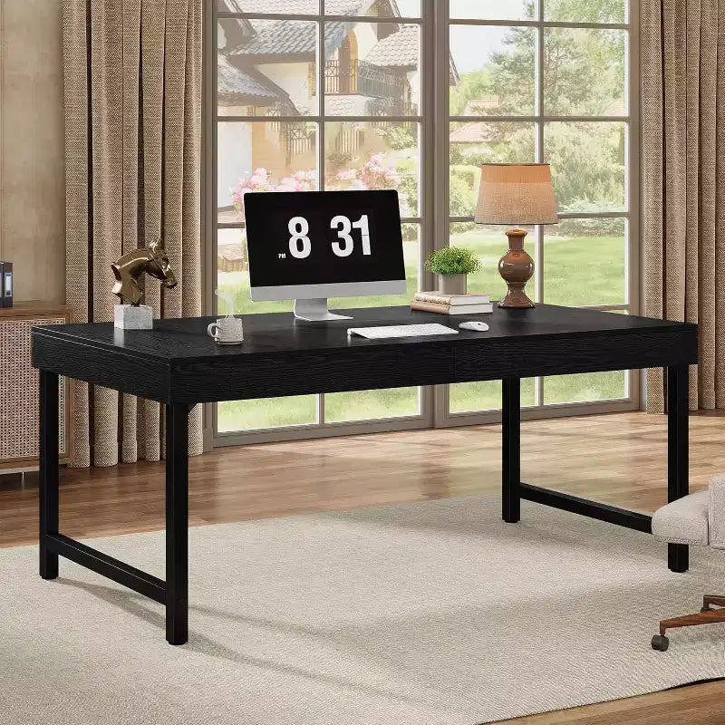 Scrivania direzionale da 55" per ufficio, scrivania per computer portatile con gambe in metallo, workstation con tavolo da scrittura