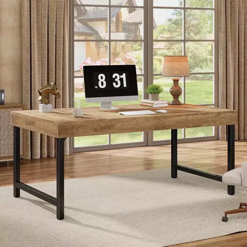 Lantine 55 Executive Desk for Home Office, Simple Computer Laptop Desk with Metal Legs, Writing Table Business Workstation