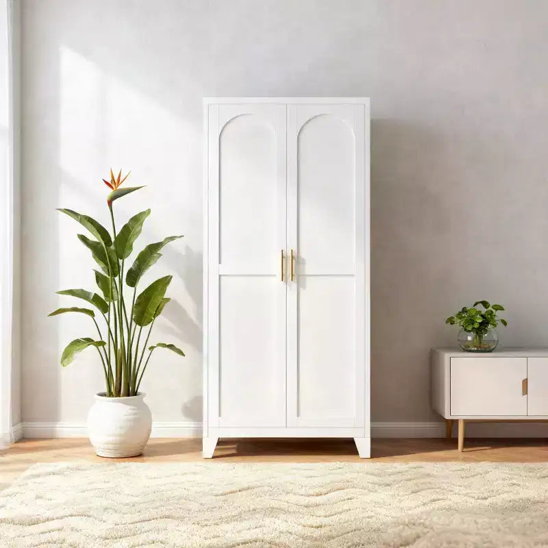 Homy Casa 4-Door Storage Cabinet with Cane Panels and Adjustable Shelves for Living Room, Dining Room, or Entryway, Black and Natural