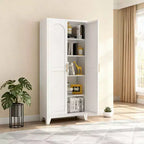 Mobile Contenitore a 4 Ante con Pannelli in Rattan e Ripiani Regolabili per Soggiorno, Sala da Pranzo o Ingresso, Nero e Naturale