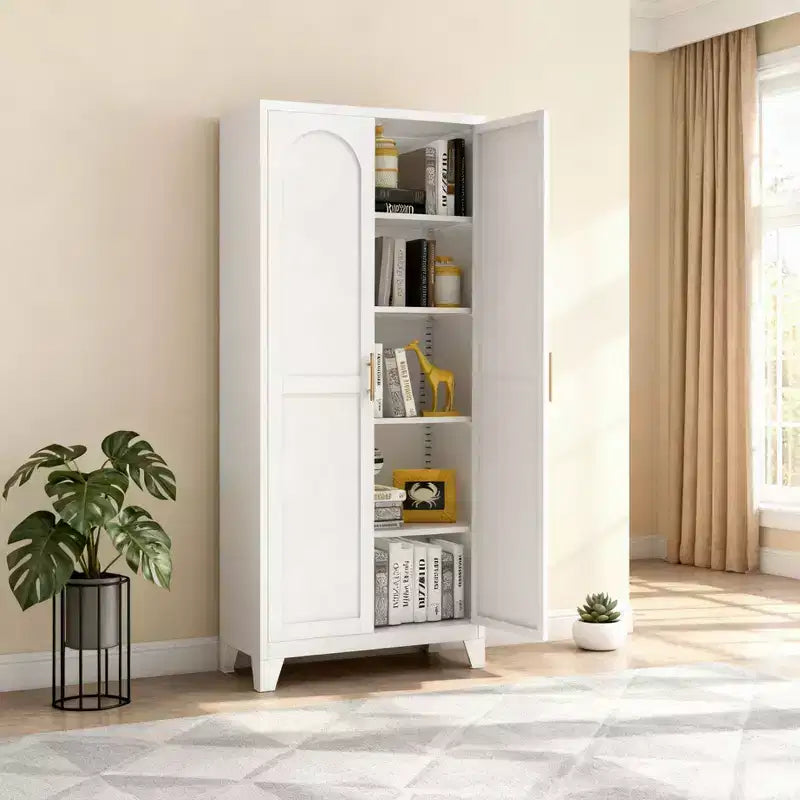 Mobile Contenitore a 4 Ante con Pannelli in Rattan e Ripiani Regolabili per Soggiorno, Sala da Pranzo o Ingresso, Nero e Naturale
