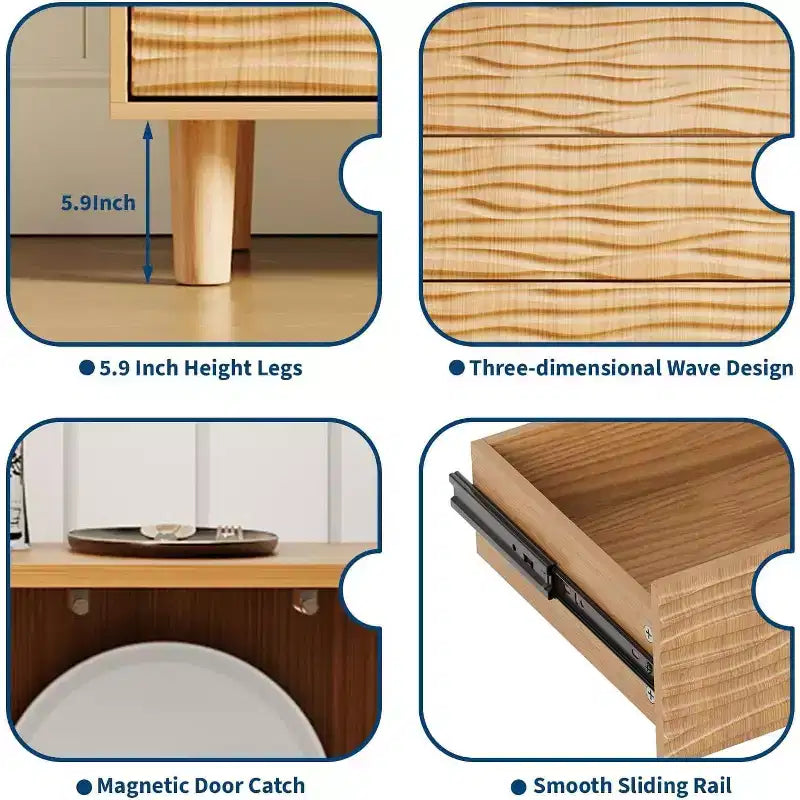 61 Mobile buffet credenza in stile metà secolo, mobile dispensa da fattoria con 3 cassetti, 2 ante a pressione per sala da pranzo