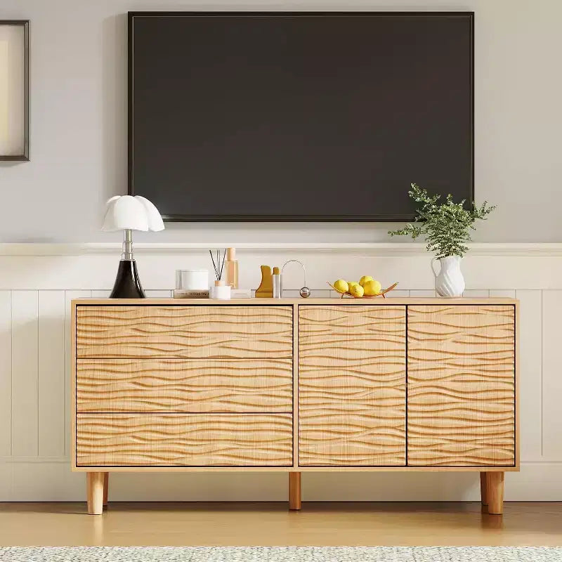 61 Mobile buffet credenza in stile metà secolo, mobile dispensa da fattoria con 3 cassetti, 2 ante a pressione per sala da pranzo