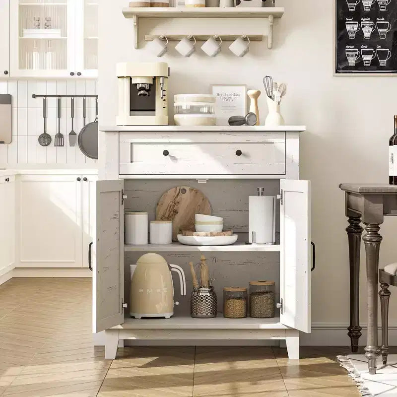 Mobiletto contenitore rustico con ripiani regolabili, organizer stile fattoria con ante a persiana per cucina e ingresso