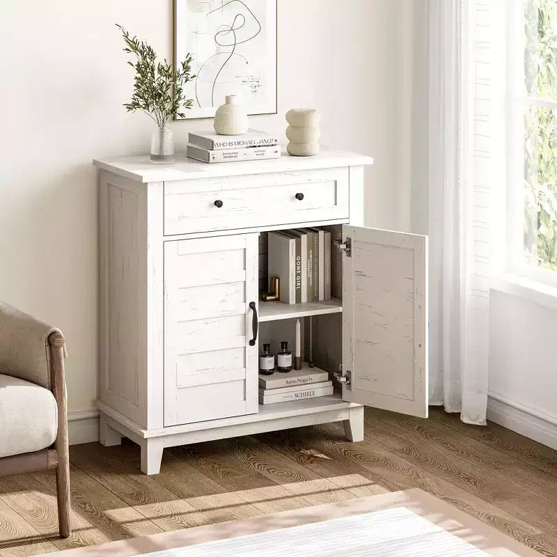 Mobiletto contenitore rustico con ripiani regolabili, organizer stile fattoria con ante a persiana per cucina e ingresso
