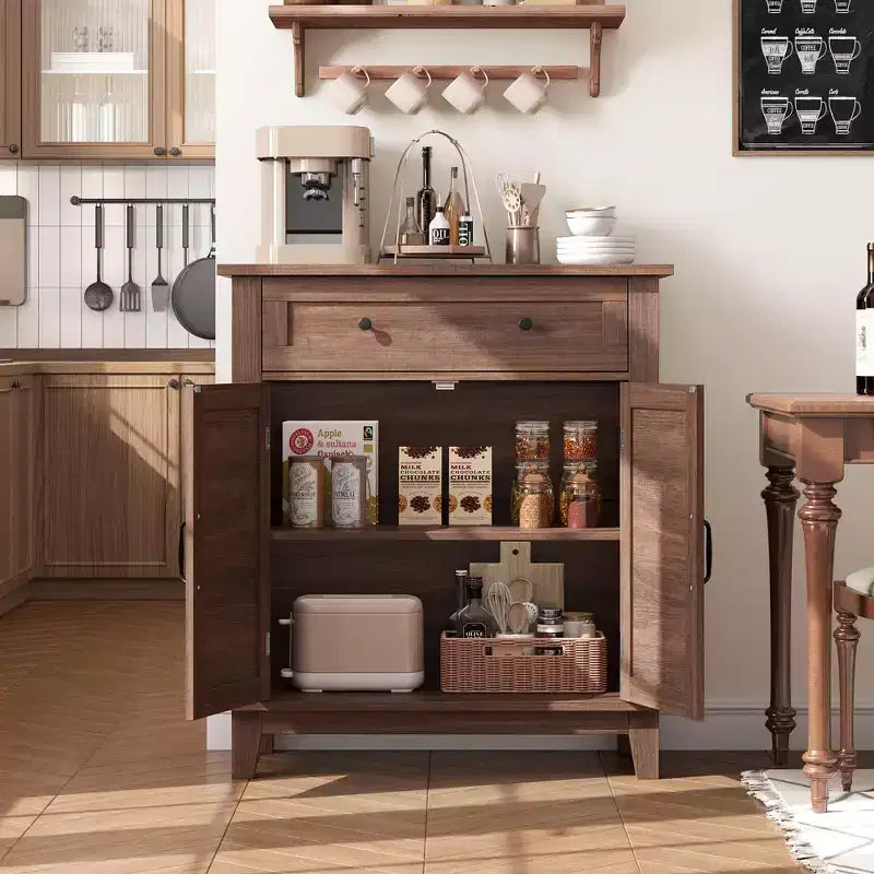 Mobiletto contenitore rustico con ripiani regolabili, organizer stile fattoria con ante a persiana per cucina e ingresso