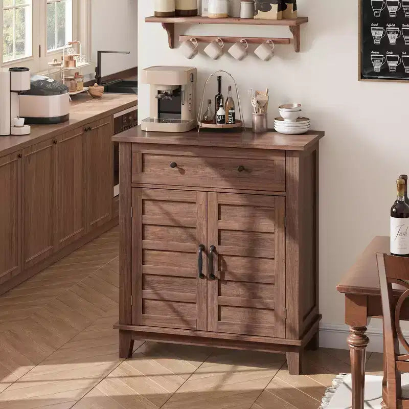 Mobiletto contenitore rustico con ripiani regolabili, organizer stile fattoria con ante a persiana per cucina e ingresso