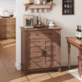 Rustic Storage Cabinet with Adjustable Shelves, Farmhouse Organizer with Slatted Doors for Kitchen and Entryway