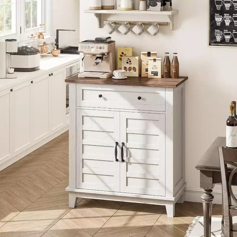 Mobiletto contenitore rustico con ripiani regolabili, organizer stile fattoria con ante a persiana per cucina e ingresso