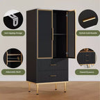 Vetrinetta scanalata con anta in vetro, mobile contenitore moderno con 2 cassetti per soggiorno e ufficio