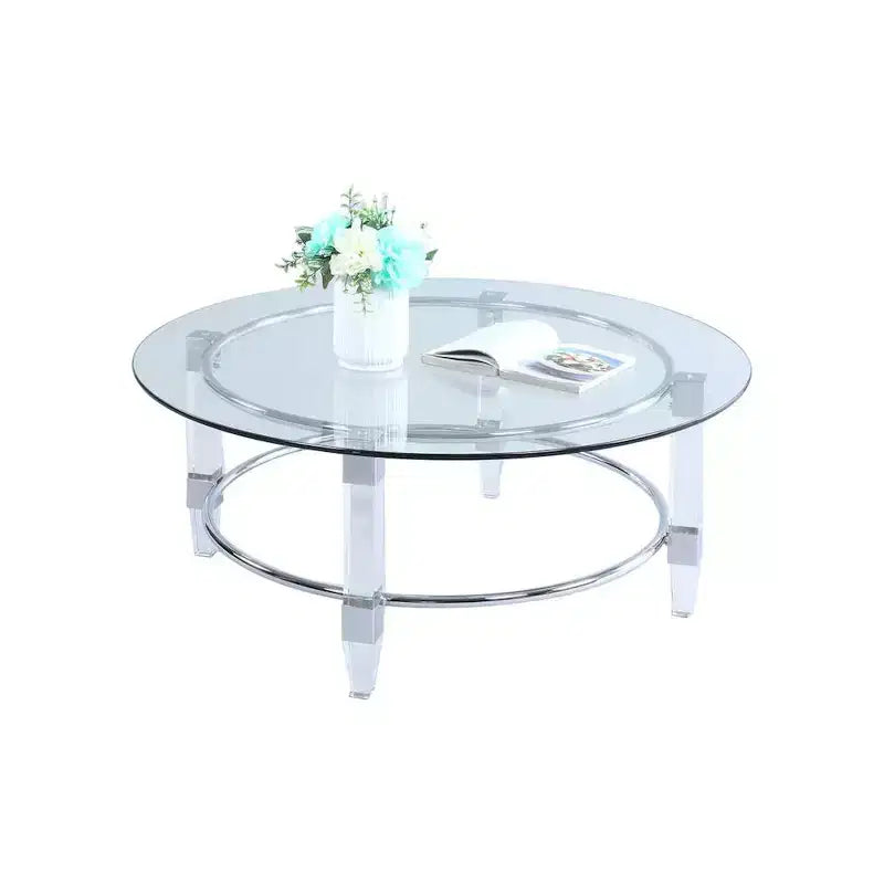 Chintaly Imports,Contemporary Round Glass Top Cocktail Table