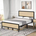 Full Size Metal Platform Bed Frame with Wooden Headboard and Footboard, Mattress Foundation, No Box Spring Needed, Non-Slip Without Noise