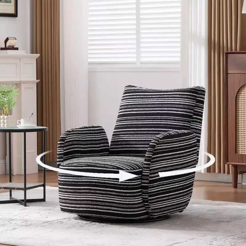 Okak Mid-Century Striped Fabric Swivel Lounge Armchair with Aesthetic Design,Leisure Accent Chair for Living Rooms,Relaxation Areas