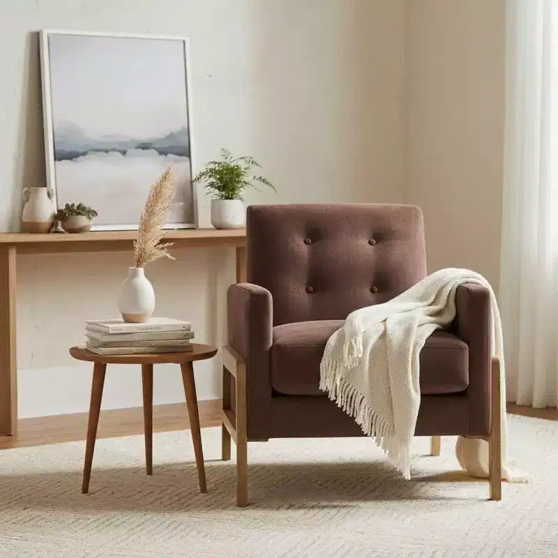 Okak Modern Elegant Tufted Back Upholstered Armchair with Solid Wood Frame,Reading Leisure Chair for Living Rooms,Relaxation Areas
