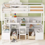 Letto a soppalco da 79,53" (misura Twin) con scrivania, mensole, sedute e cassetti per camera da letto, camera dei bambini