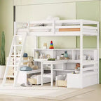Letto a soppalco da 79,53" (misura Twin) con scrivania, mensole, sedute e cassetti per camera da letto, camera dei bambini