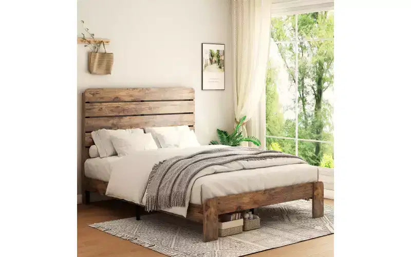 Zevemomo Full Size Bed Frame, Full Heavy Duty Bed Frame, Platform Bed Frame with Wood Headboard & Footboard, Noise Free, No Box Spring Needed, Brown