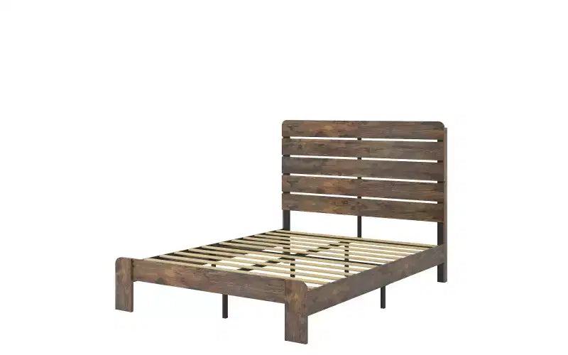 Struttura Letto a Piattaforma Full Size, Resistente, con Testiera e Pediera in Legno, Silenziosa, Nessuna Rete a Molle Necessaria, Marrone