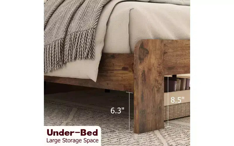 Struttura Letto a Piattaforma Full Size, Resistente, con Testiera e Pediera in Legno, Silenziosa, Nessuna Rete a Molle Necessaria, Marrone